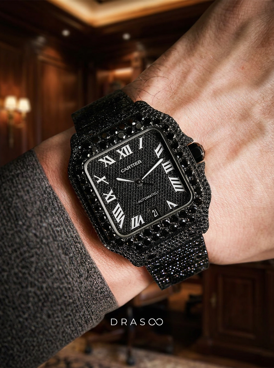 Cartier Santos Large – Custom Black Diamond PVD – Black Diamond Dial with White Swords