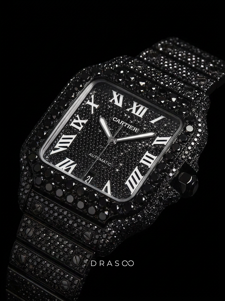 Cartier Santos Large – Custom Black Diamond PVD – Black Diamond Dial with White Swords