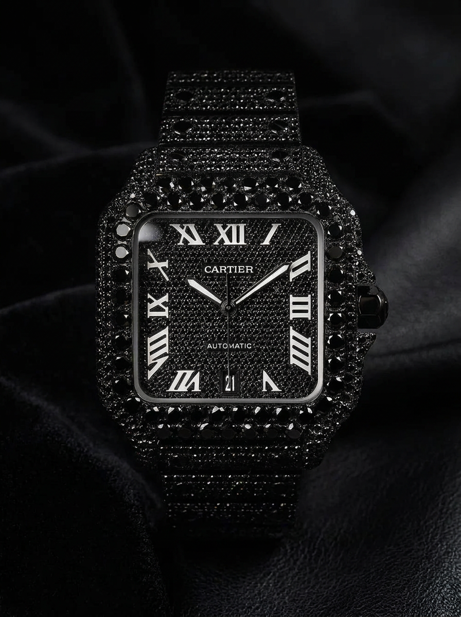 Cartier Santos Large – Custom Black Diamond PVD – Black Diamond Dial with White Swords