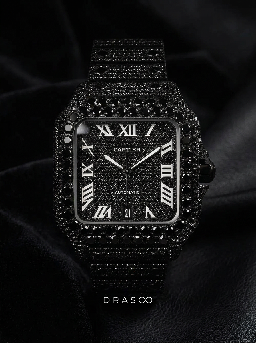 Cartier Santos Large – Custom Black Diamond PVD – Black Diamond Dial with White Swords