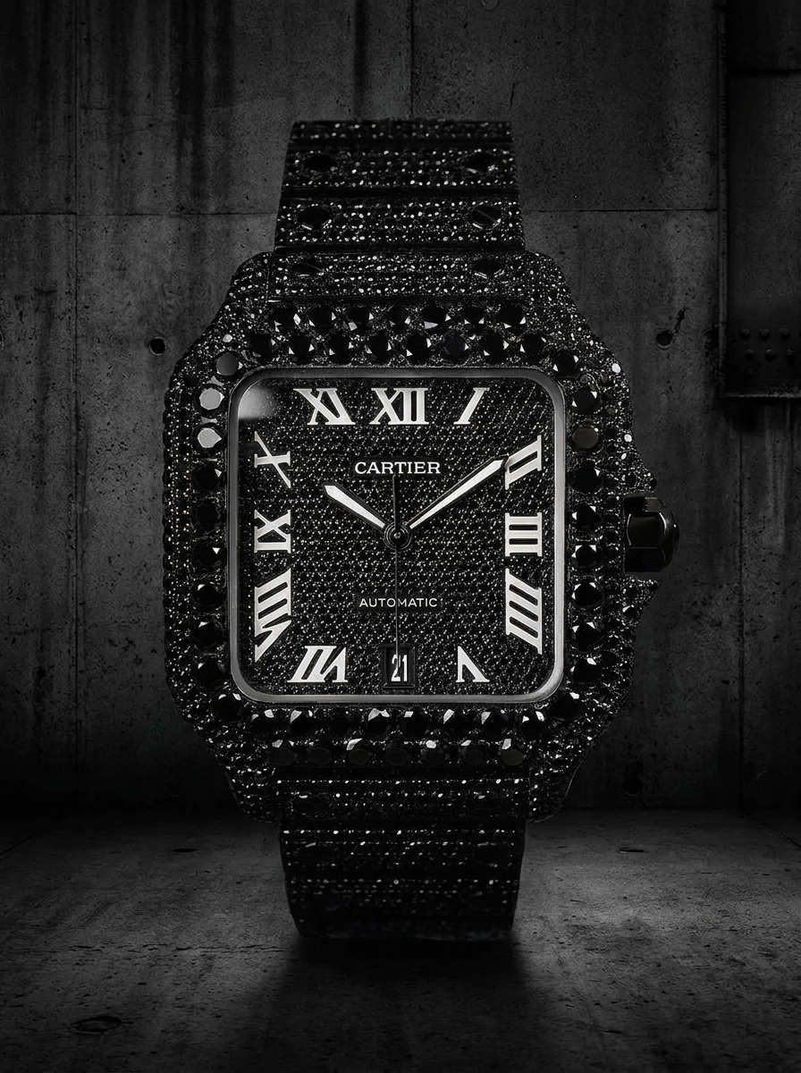 Cartier Santos Large – Custom Black Diamond PVD – Black Diamond Dial with White Swords
