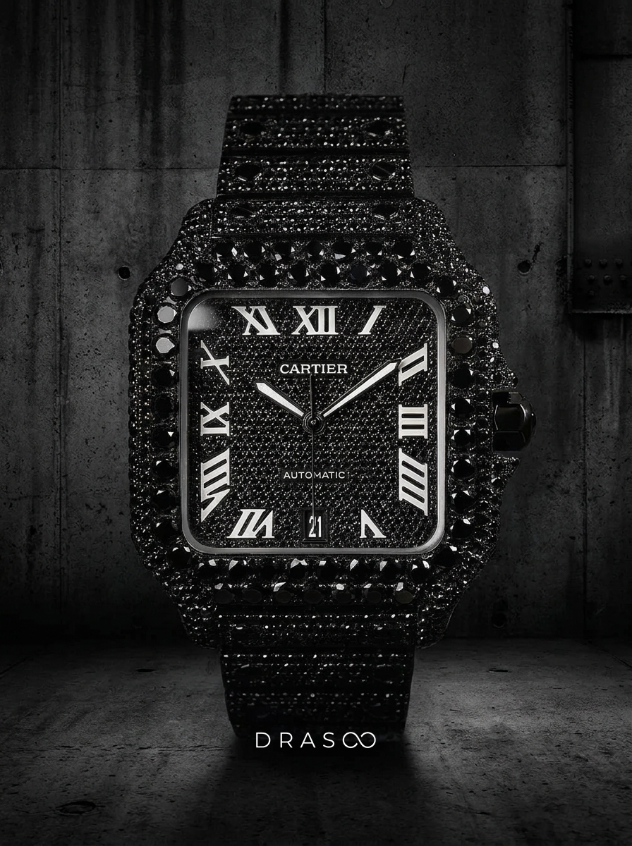 Cartier Santos Large – Custom Black Diamond PVD – Black Diamond Dial with White Swords
