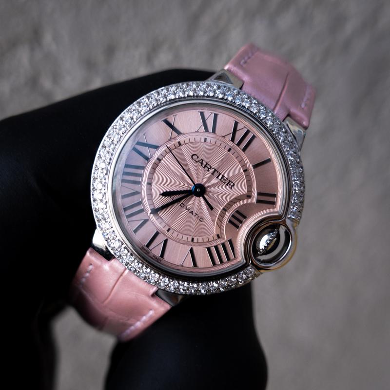 CARTIER – LADIES BALLON BLEU DE CARTIER – PINK GUILLOCHÉ DIAL – CUSTOM DIAMOND-SET
