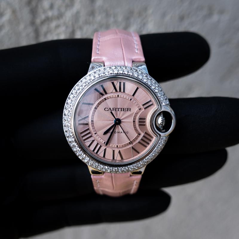 CARTIER – LADIES BALLON BLEU DE CARTIER – PINK GUILLOCHÉ DIAL – CUSTOM DIAMOND-SET