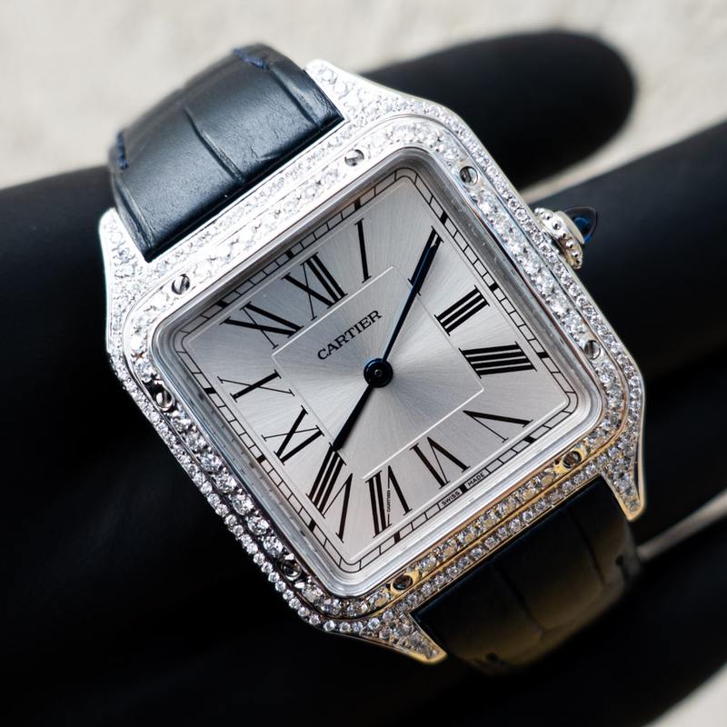 CARTIER – LADIES SANTOS-DUMONT – LARGE MODEL – CUSTOM DIAMOND-SET