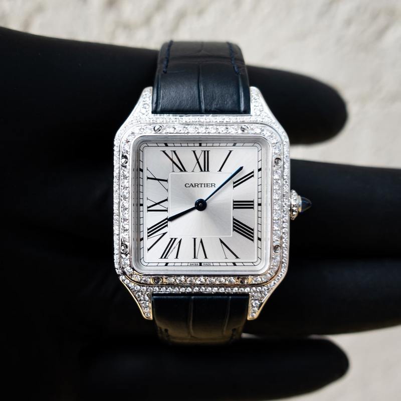 CARTIER – LADIES SANTOS-DUMONT – LARGE MODEL – CUSTOM DIAMOND-SET