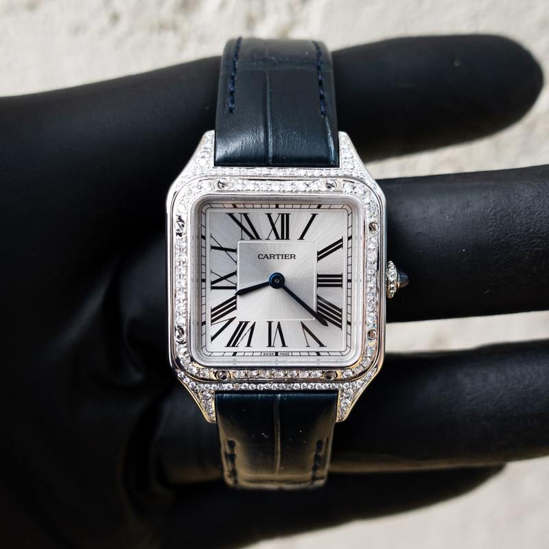 CARTIER – LADIES SANTOS-DUMONT – LARGE MODEL – CUSTOM DIAMOND-SET