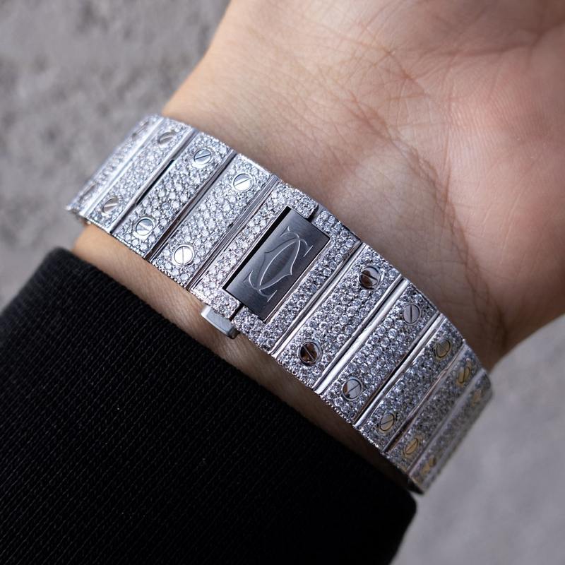 CARTIER – SANTOS DE CARTIER SKELETON – STEEL – CUSTOM PAVÉ DIAMOND SET