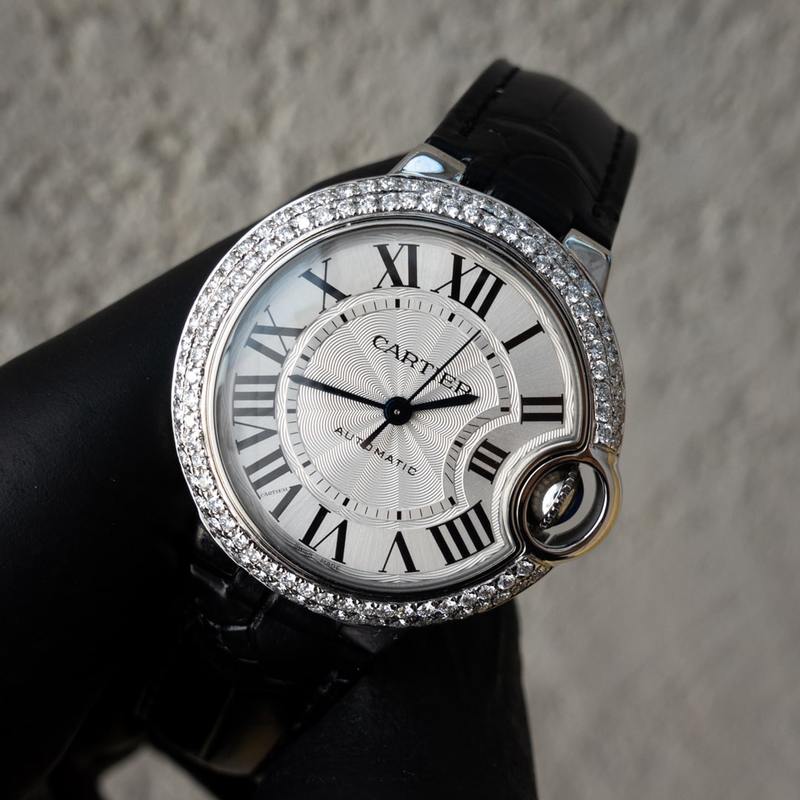 CARTIER – LADIES BALLON BLEU DE CARTIER – SILVERED GUILLOCHÉ DIAL – CUSTOM DIAMOND-SET