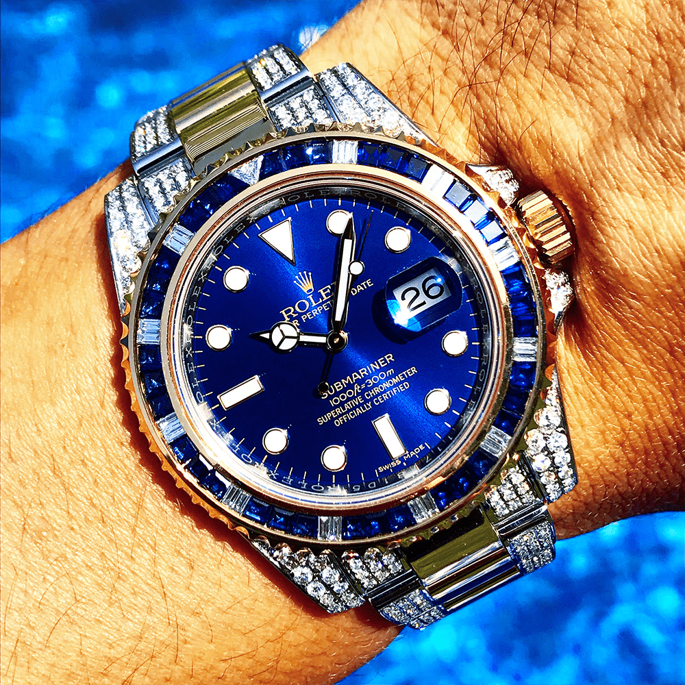 ROLEX SUBMARINER – 18CT YELLOW GOLD & OYSTERSTEEL – OYSTER – CUSTOM DIAMOND & BLUE BEZEL (III)