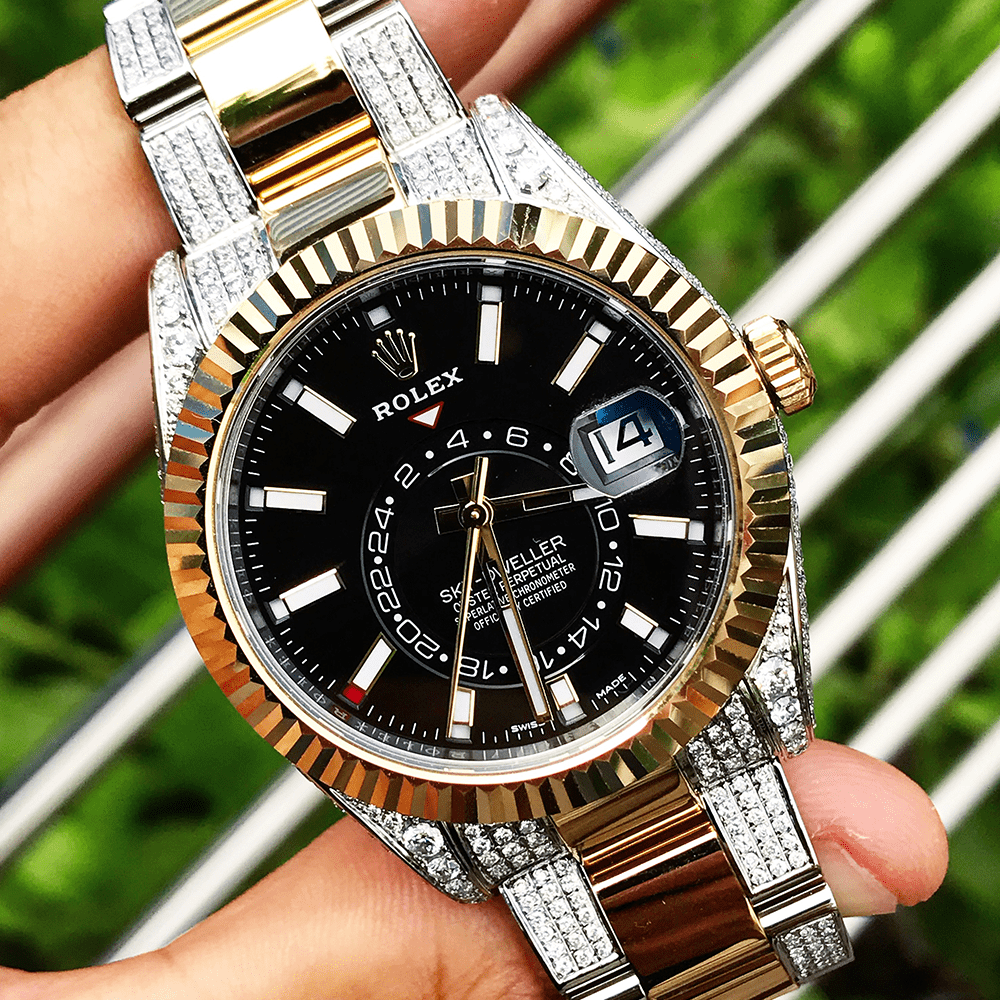 ROLEX SKY-DWELLER – 18CT YELLOW GOLD & OYSTERSTEEL – BLACK – OYSTER – CUSTOM DIAMOND SET
