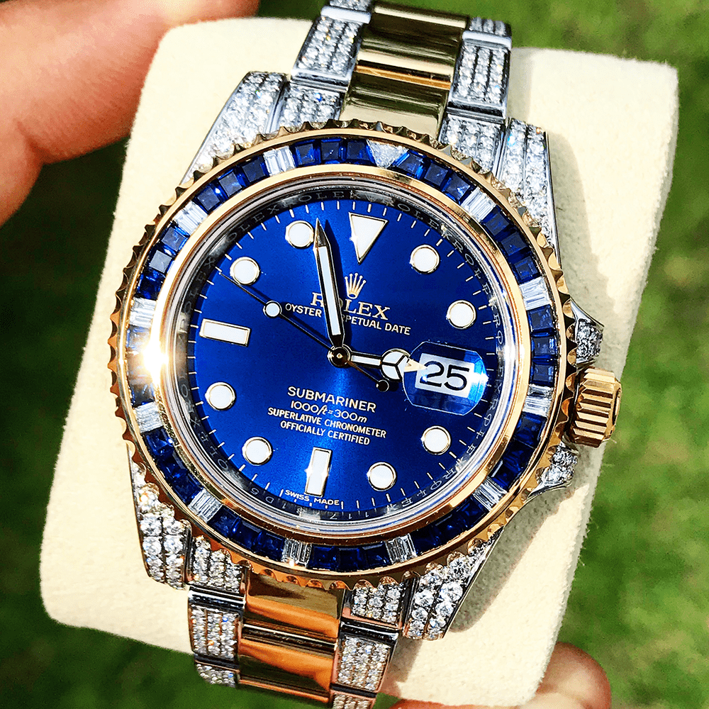 ROLEX SUBMARINER – 18CT YELLOW GOLD & OYSTERSTEEL – OYSTER – CUSTOM DIAMOND & BLUE BEZEL (III)