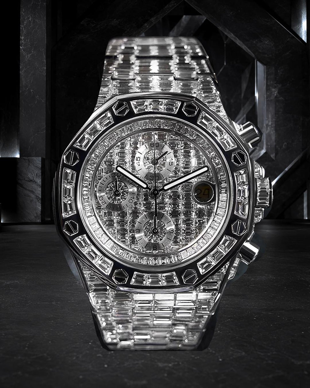 Audemars Piguet – Royal Oak Offshore 42 mm – Full Custom 18k White Gold set with VVS/VS Baguette Diamonds