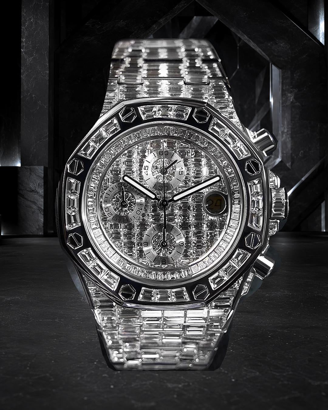 Audemars Piguet – Royal Oak Offshore 42 mm – Full Custom 18k White Gold set with VVS/VS Baguette Diamonds