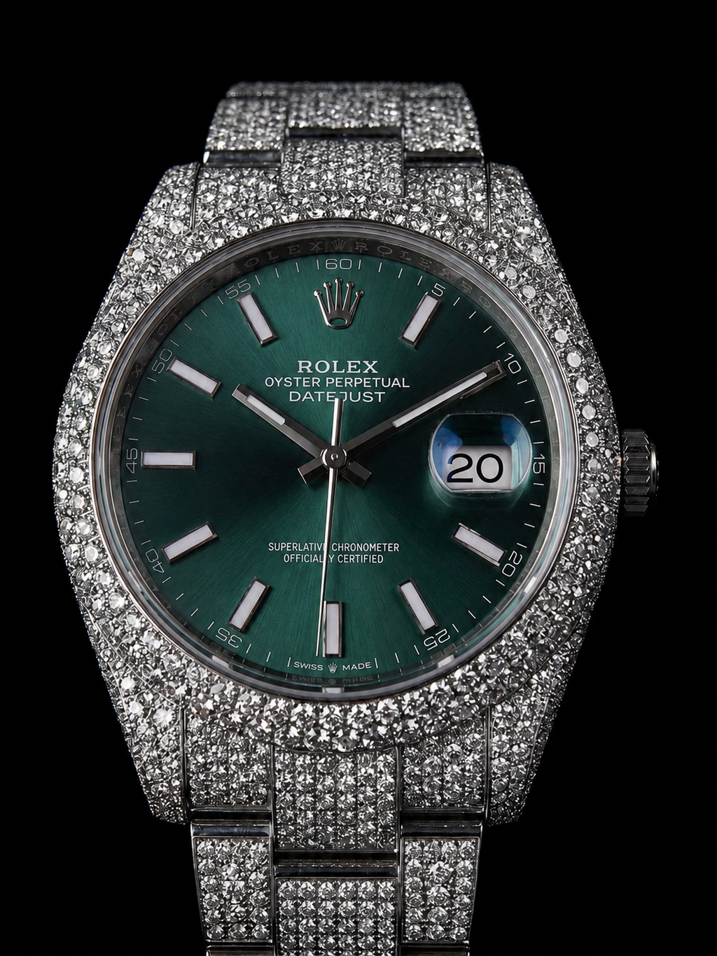 Rolex Datejust 41 – Oystersteel – Mint Green – Custom Pavé Diamond Set – Oyster