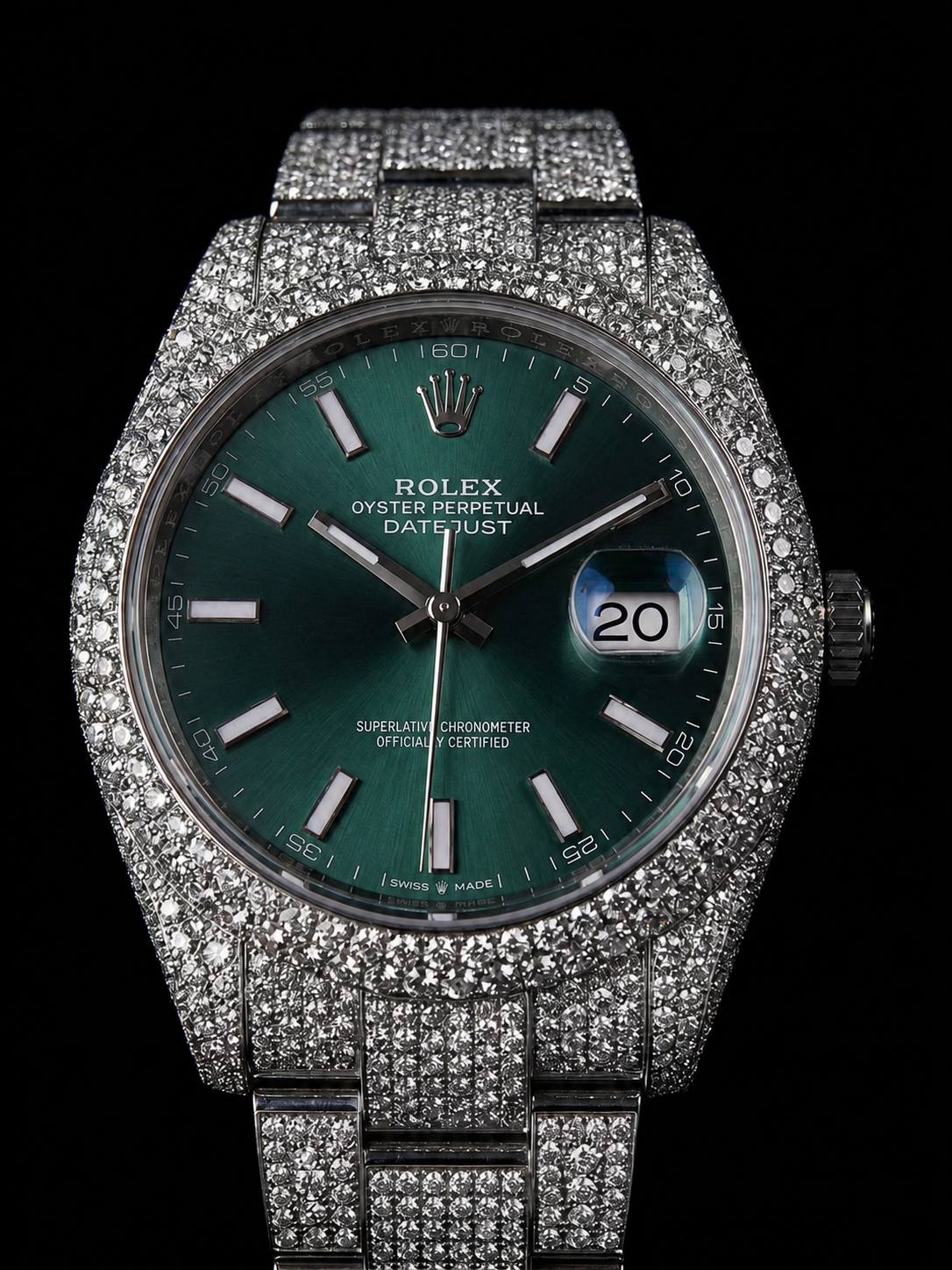 Rolex Datejust 41 – Oystersteel – Mint Green – Custom Pavé Diamond Set – Oyster