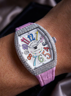 Franck Muller – Vanguard Lady 32 mm – White "Color Dreams" Dial – Pink Strap – Custom Diamond-Set