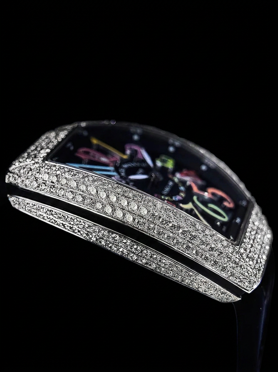 Franck Muller – Vanguard Lady 32 mm – Black "Color Dreams" Dial – Custom Diamond-Set – Black Strap