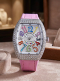 Franck Muller – Vanguard Lady 32 mm – White "Color Dreams" Dial – Pink Strap – Custom Diamond-Set