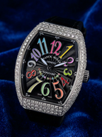 Franck Muller – Vanguard Lady 32 mm – Black "Color Dreams" Dial – Custom Diamond-Set – Black Strap
