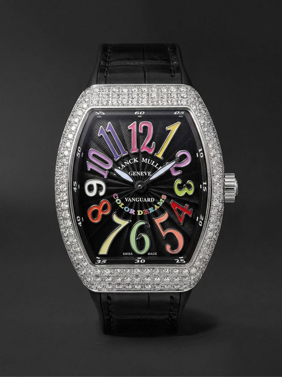 Franck Muller – Vanguard Lady 32 mm – Black "Color Dreams" Dial – Custom Diamond-Set – Black Strap