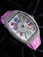 Franck Muller – Vanguard Lady 32 mm – White "Color Dreams" Dial – Pink Strap – Custom Diamond-Set