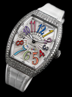 Franck Muller – Vanguard Lady 32 mm – White "Color Dreams" Dial – White Strap – Custom Diamond-Set