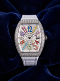Franck Muller – Vanguard Lady 32 mm – White "Color Dreams" Dial – White Strap – Custom Diamond-Set