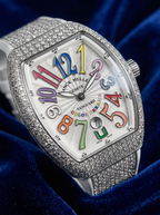 Franck Muller – Vanguard Lady 32 mm – White "Color Dreams" Dial – White Strap – Custom Diamond-Set