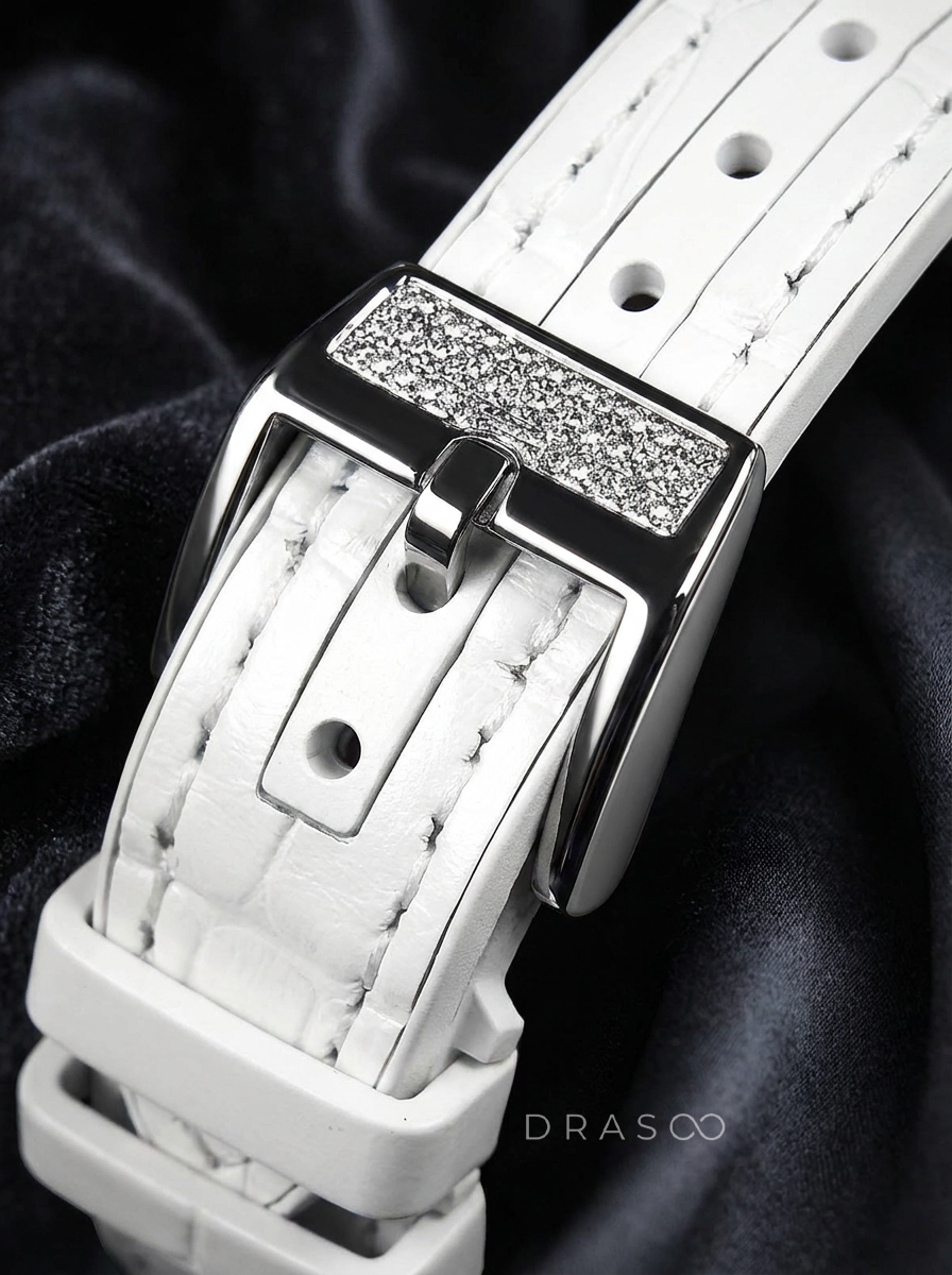 Franck Muller – Vanguard Lady 32 mm – White "Color Dreams" Dial – White Strap – Custom Diamond-Set
