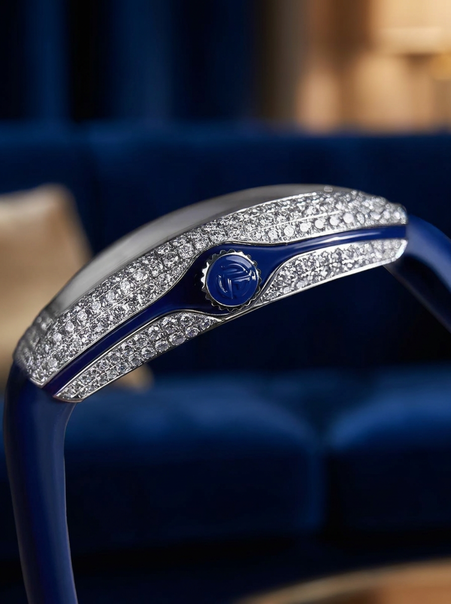 Franck Muller – Vanguard 35 mm – White "Color Dreams" Dial – Custom Diamond-Set – Blue Strap
