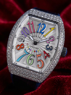 Franck Muller – Vanguard 35 mm – White "Color Dreams" Dial – Custom Diamond-Set – Blue Strap