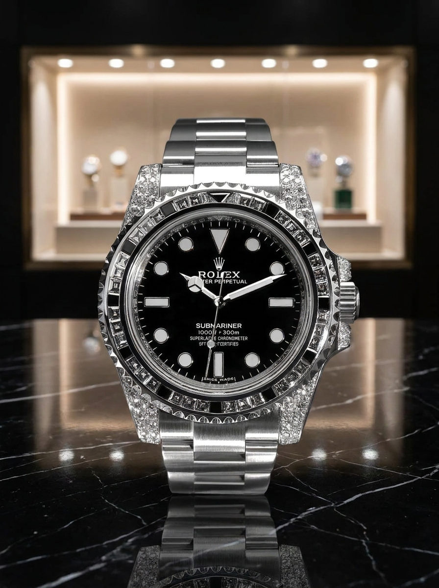 Rolex Submariner 41 mm – Oystersteel – Oyster – Custom Diamond-Set with 'Tuxedo' Bezel