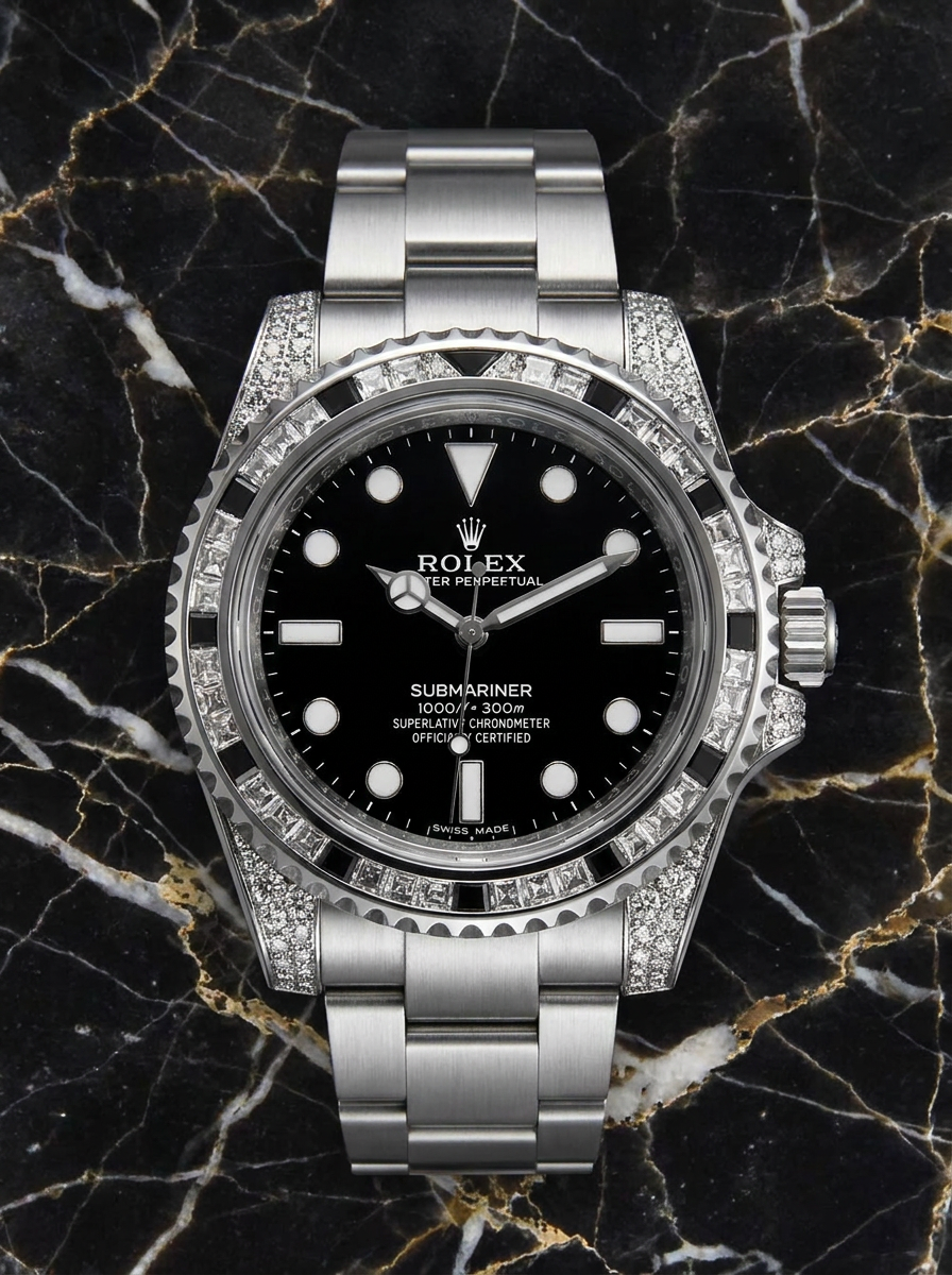 Rolex Submariner 41 mm – Oystersteel – Oyster – Custom Diamond-Set with 'Tuxedo' Bezel