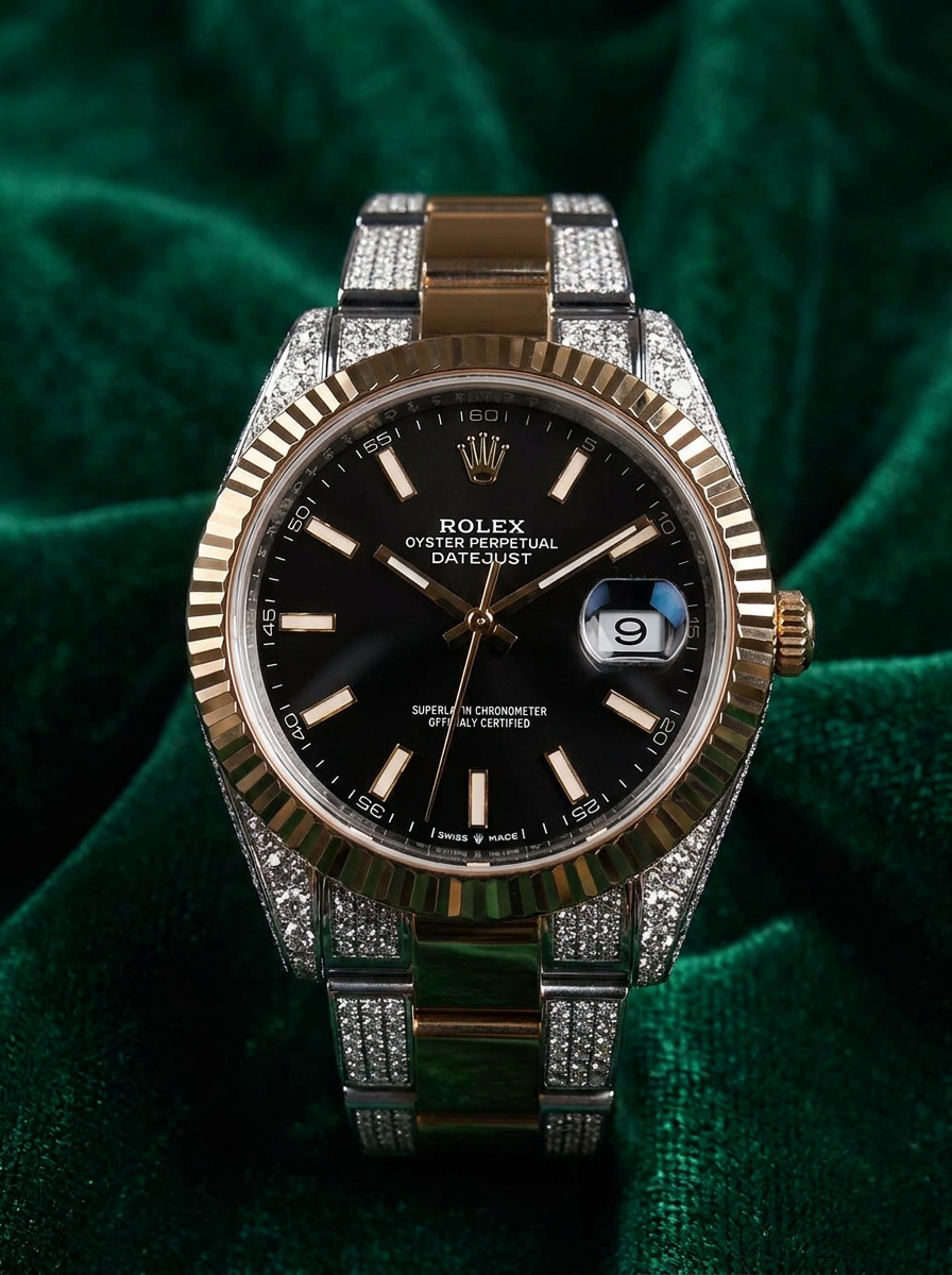 Rolex Datejust 41 – Oystersteel & Yellow Gold – Oyster – Black Dial – Custom Diamond-Set