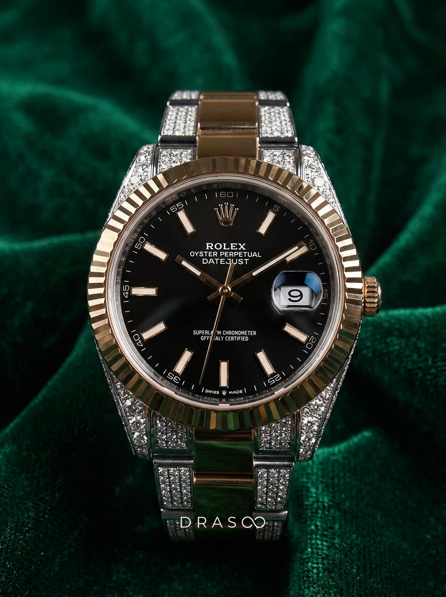 Rolex Datejust 41 – Oystersteel & Yellow Gold – Oyster – Black Dial – Custom Diamond-Set