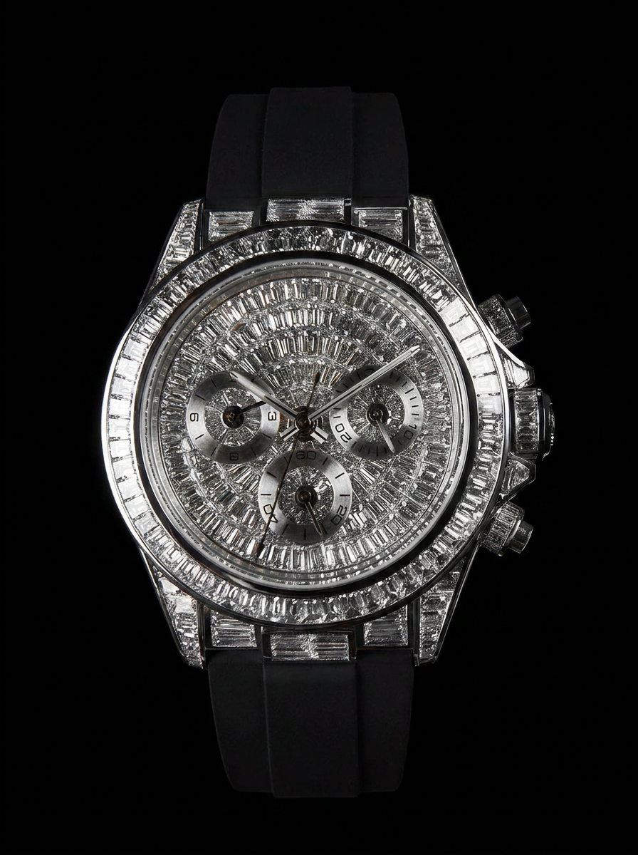 Rolex Daytona 40 mm – Full Custom – 18k White Gold set with VVS/VS Baguette Diamonds
