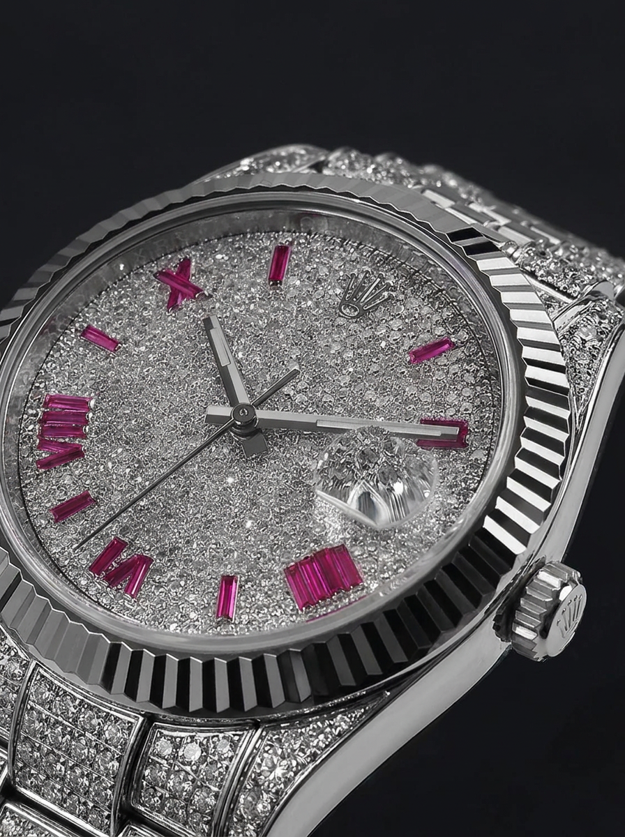 Rolex Datejust 41 – Oystersteel & White Gold – Custom Diamond-Set with Ruby Covert Dial – Jubilee