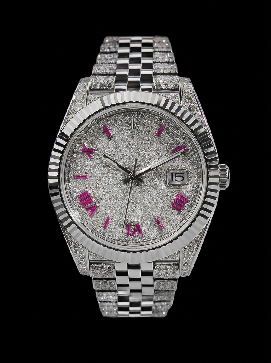Rolex Datejust 41 – Oystersteel & White Gold – Custom Diamond-Set with Ruby Covert Dial – Jubilee