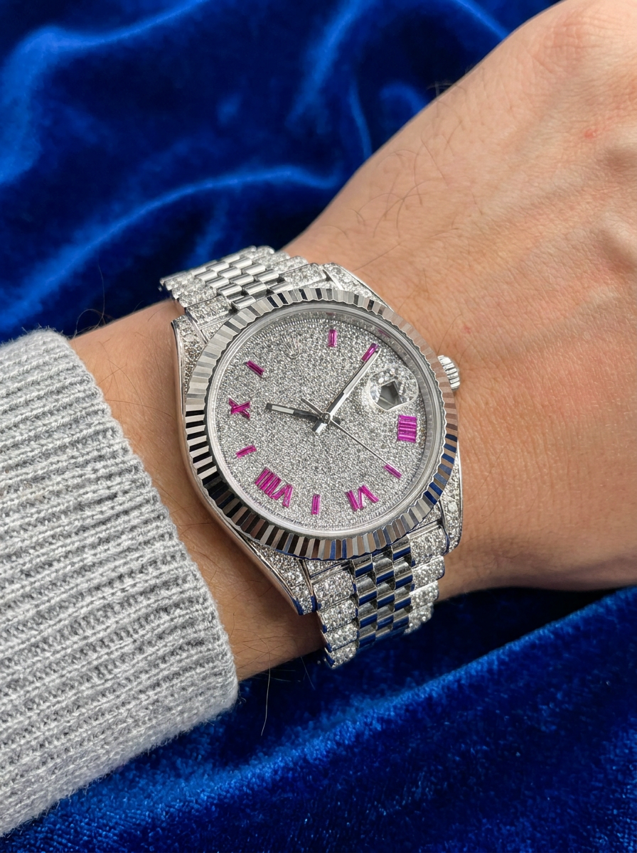 Rolex Datejust 41 – Oystersteel & White Gold – Custom Diamond-Set with Ruby Covert Dial – Jubilee
