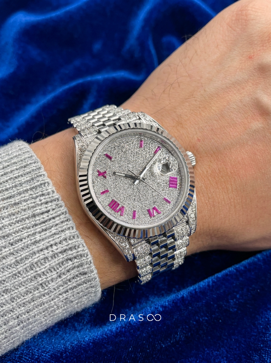 Rolex Datejust 41 – Oystersteel & White Gold – Custom Diamond-Set with Ruby Covert Dial – Jubilee