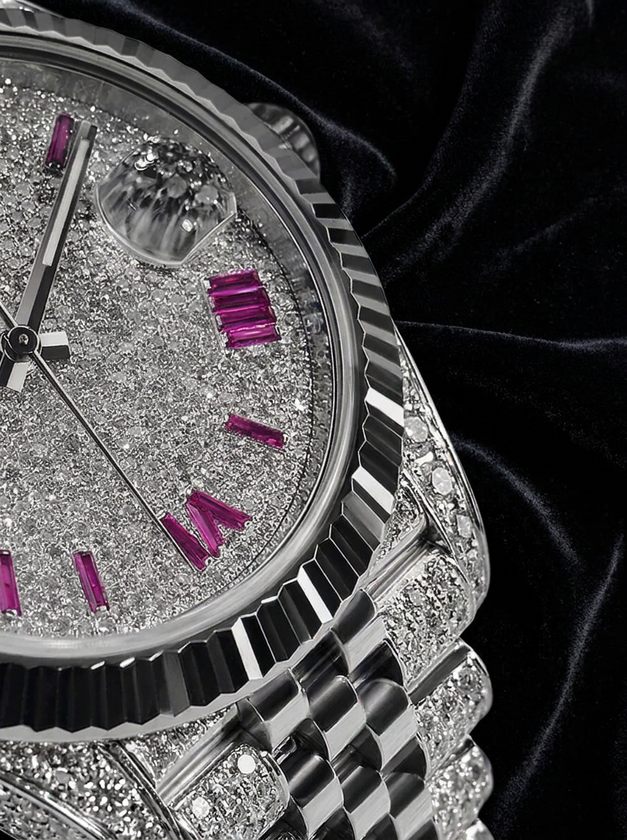 Rolex Datejust 41 – Oystersteel & White Gold – Custom Diamond-Set with Ruby Covert Dial – Jubilee