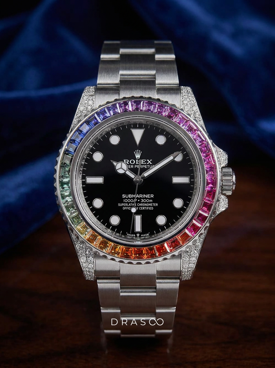 Rolex Submariner 41 mm – Oystersteel – Oyster – Custom Diamond-Set with Rainbow Bezel