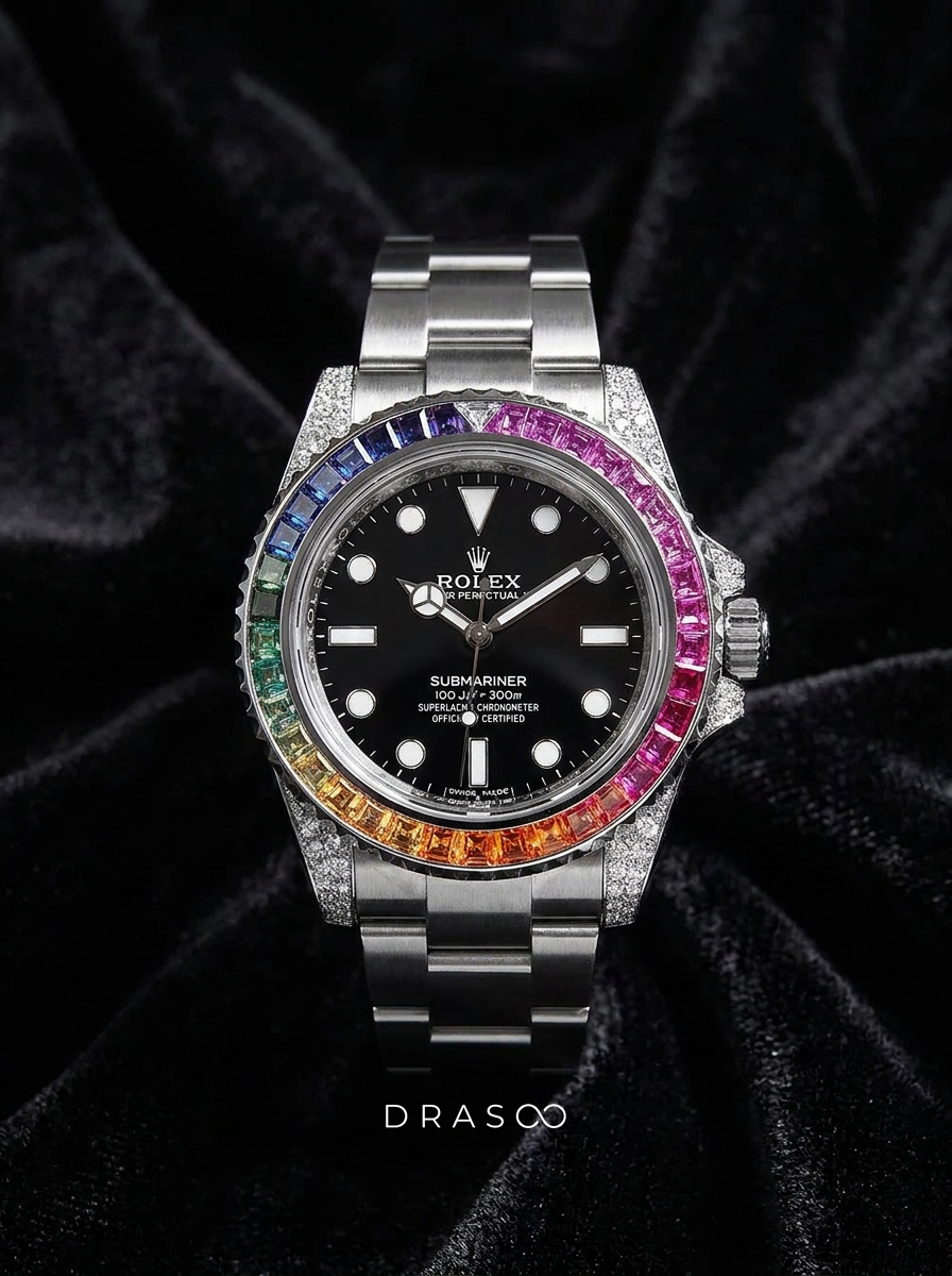 Rolex Submariner 41 mm – Oystersteel – Oyster – Custom Diamond-Set with Rainbow Bezel