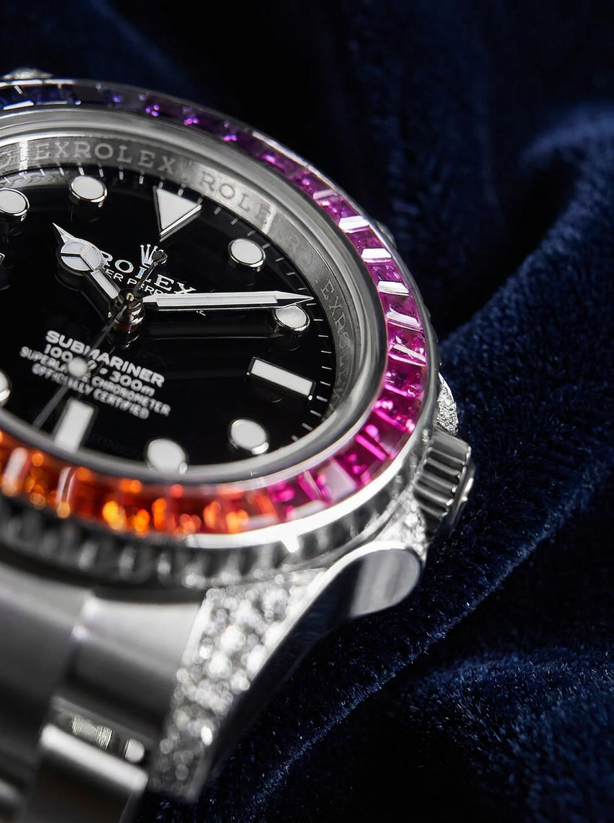 Rolex Submariner 41 mm – Oystersteel – Oyster – Custom Diamond-Set with Rainbow Bezel