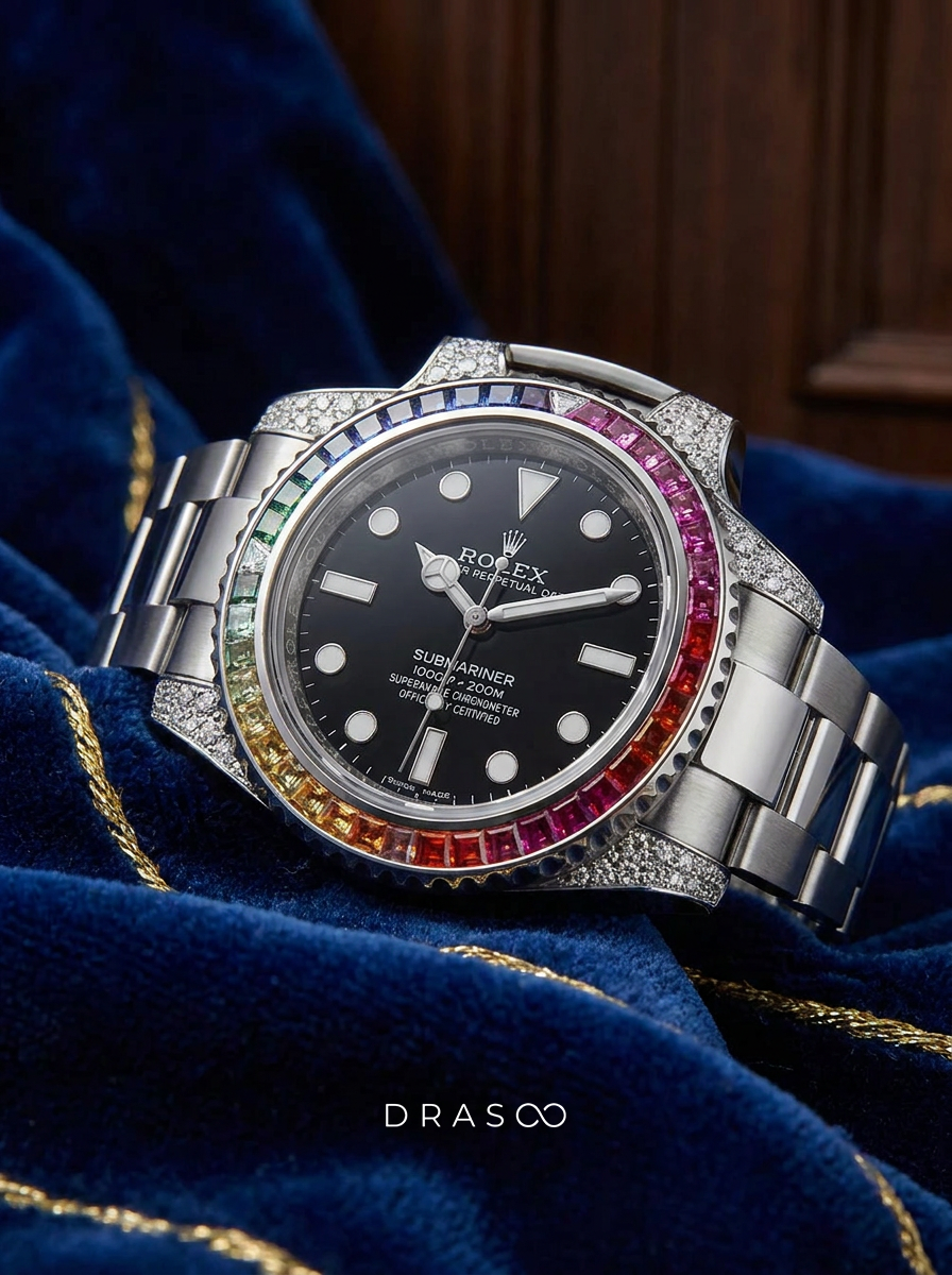 Rolex Submariner 41 mm – Oystersteel – Oyster – Custom Diamond-Set with Rainbow Bezel