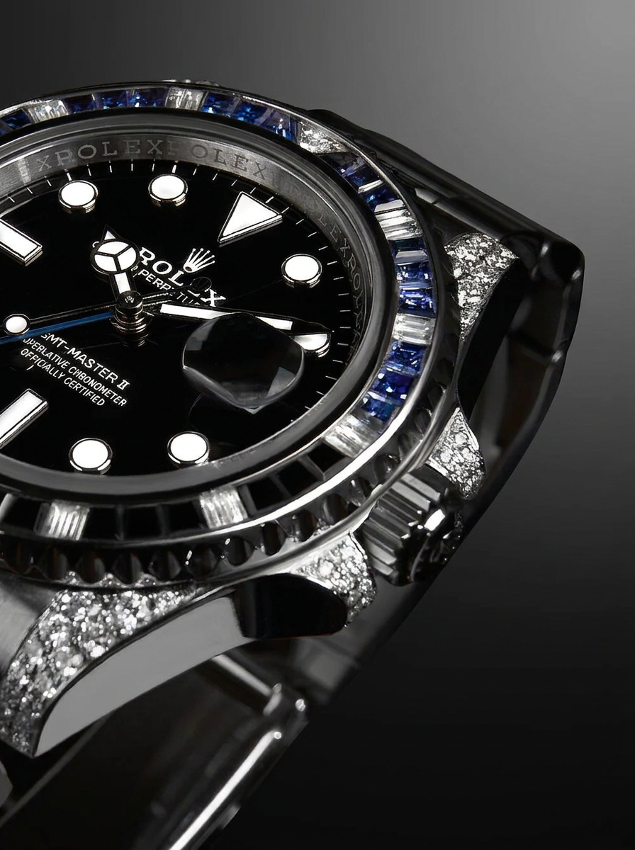 Rolex GMT-Master II 40 mm – Oystersteel – "Batman" Custom Diamond-Set with Blue/Black Gemstone Bezel