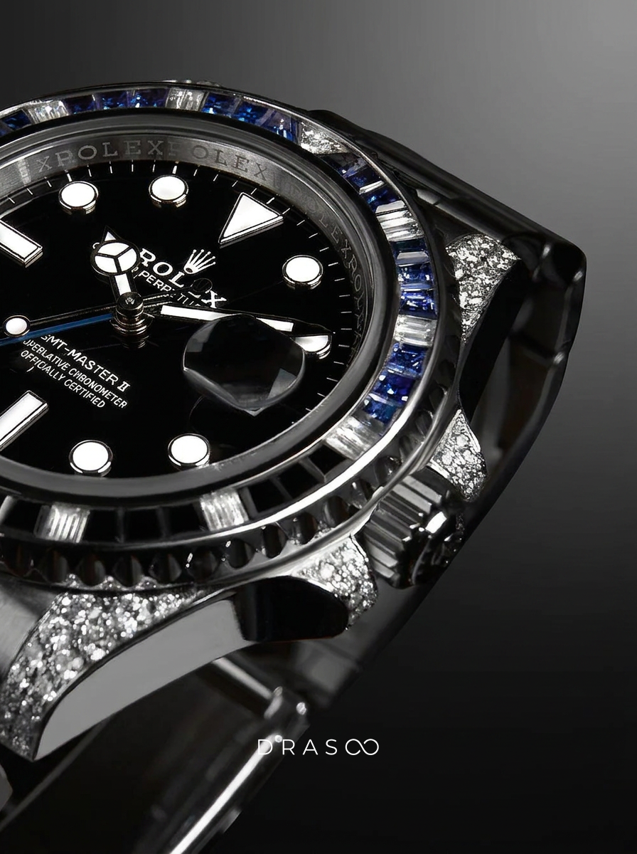 Rolex GMT-Master II 40 mm – Oystersteel – "Batman" Custom Diamond-Set with Blue/Black Gemstone Bezel