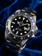 Rolex GMT-Master II 40 mm – Oystersteel – "Batman" Custom Diamond-Set with Blue/Black Gemstone Bezel
