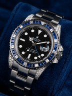 Rolex GMT-Master II 40 mm – Oystersteel – "Batman" Custom Diamond-Set with Blue/Black Gemstone Bezel
